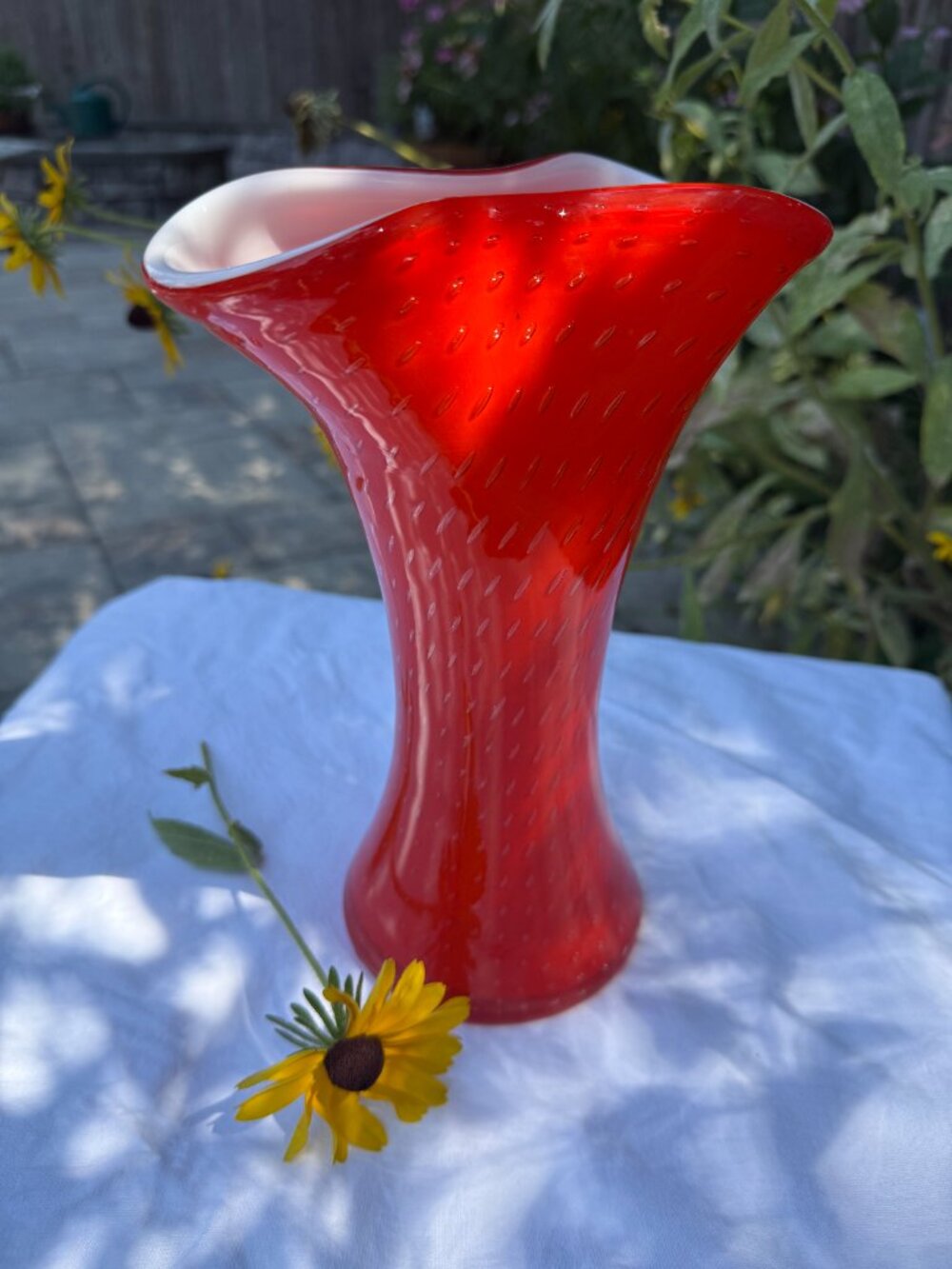 Vintage Murano Fratelli Toso Vase, Red, Mid-Century Modern, Hand-Blown
